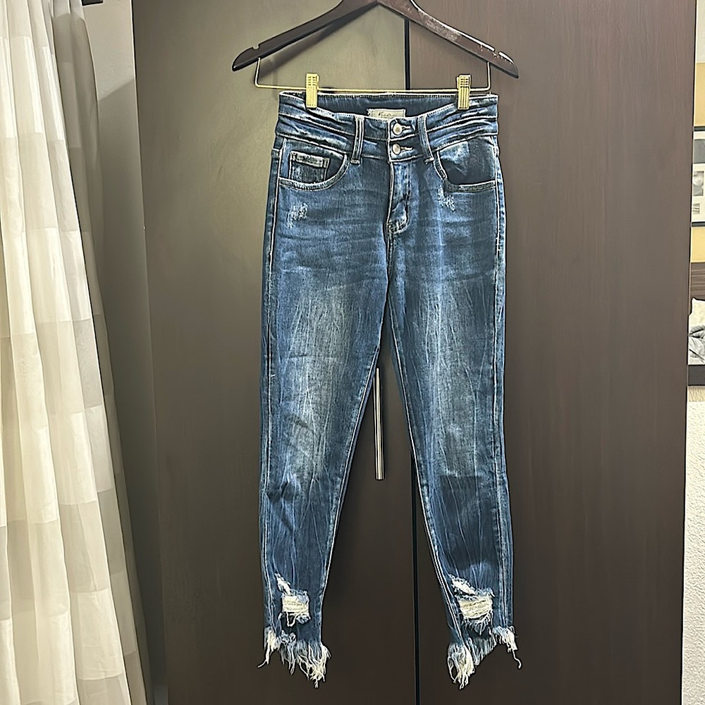 ‼️SOLD‼️Kancan high rise ankle skinny jeans with shark bite hem
